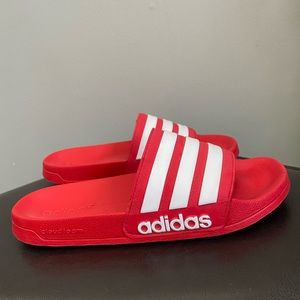 ADIDAS RED ADILETTE SHOWER SLIDES - Size : 7 Men; 8 Women